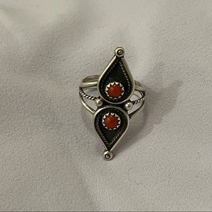 Sterling silver orange stone southwest/ Native American ring *from reservation*